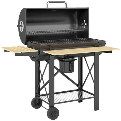 Outsunny Barbecue a Carbone, Griglia Mobile con Ripiani Pieghevoli e Termometro