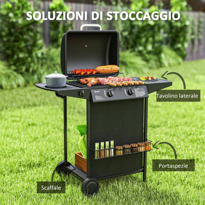 Outsunny Barbecue a Gas con 3 Bruciatori Indipendenti e Coperchio con Termometro, 108x54x97 cm, Nero