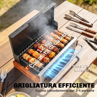 Outsunny Barbecue Portatile a Carbone con Vaschetta Rimovibile, in Acciaio Inox e Metallo, 50.5x34x33 cm, Nero