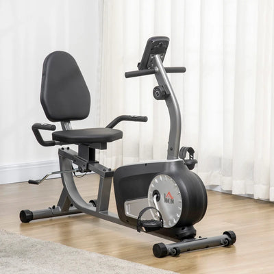 HOMCOM Cyclette Orizzontale Recumbent con 8 Livelli di Resistenza, Schermo LCD e Seduta Regolabile, 122-137x62x103 cm