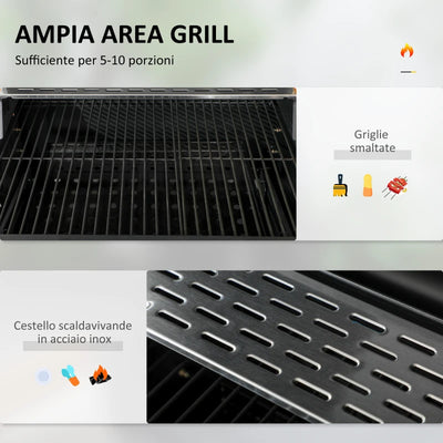 Outsunny Barbecue a Carbone con Coperchio con Termometro, Griglia Regolabile, Ruote e Tavolini, Nero