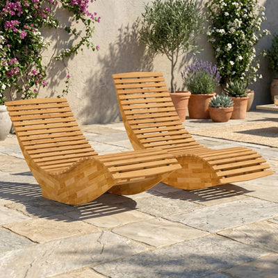 Outsunny Set di 2 Sedia Dondolo Esterno, Sdraio Pieghevole Ergonomica Legno Acacia, Naturale.