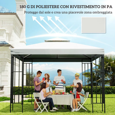 Outsunny Telo Gazebo 3x3 m a 2 Livelli in Poliestere Resistente, Copertura Gazebo 3x3 con 8 Fori di Drenaggio e Cinghie in chiusura a strappo, Crema