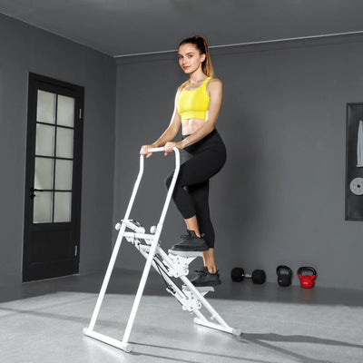 SPORTNOW Stepper Vertical Climber Pieghevole con Impugnatura Regolabile, Pedali Antiscivolo e Monitor LCD, Bianco