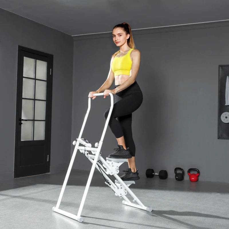 SPORTNOW Stepper Vertical Climber Pieghevole con Impugnatura Regolabile, Pedali Antiscivolo e Monitor LCD, Bianco