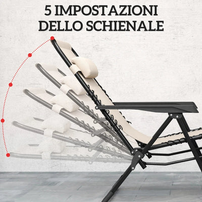 Outsunny Set 2 Sedie Sdraio a Gravità Zero Pieghevoli con Schienale Regolabile e Tavolino, Beige