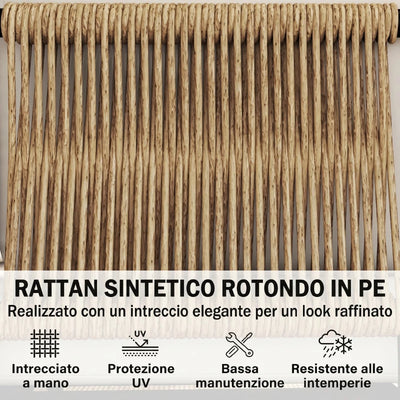 Outsunny Set da Giardino 5 Pezzi in Rattan Modulabile con Divano a L, Tavolino e Cuscini, Cachi