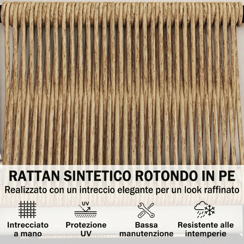 Outsunny Set da Giardino 5 Pezzi in Rattan Modulabile con Divano a L, Tavolino e Cuscini, Cachi
