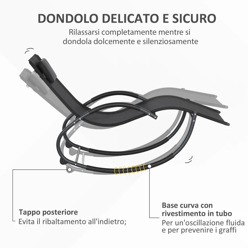 Outsunny Sedia Sdraio a Dondolo Zero-Gravity da Esterno Impermeabile con Poggiatesta, 155x61x88 cm, Nero
