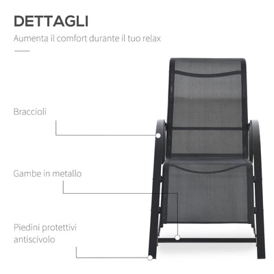 Outsunny Set 2 Lettini Prendisole e Tavolino con Ripiano, in Tessuto Traspirante e Metallo, 59x169x66 cm, Nero
