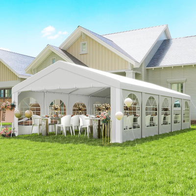 Outsunny Tendone da Giardino 10x5 m con 10 Pareti Laterali Rimovibili, in PE e Metallo Galvanizzato, Bianco