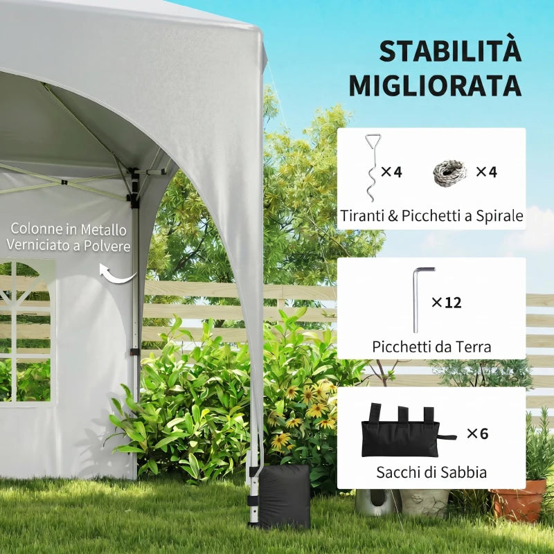 Outsunny Gazebo da Giardino Pieghevole 3x6 m con Pareti Rimovibili e Borsa di Trasporto, Bianco