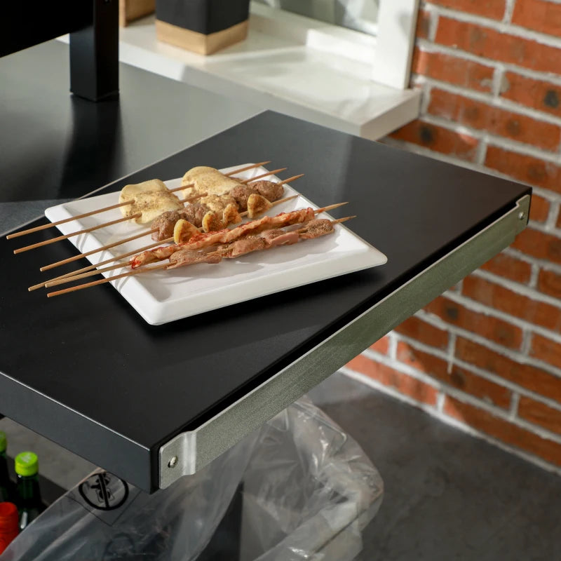 Outsunny Carrello Barbecue con Tavolino Pieghevole in Acciaio Inox, 2 Ruote e Accessori, 125x65x84 cm, Nero