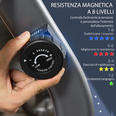 HOMCOM Cyclette Orizzontale Recumbent con 8 Livelli di Resistenza, Schermo LCD e Seduta Regolabile, 122-137x62x103 cm
