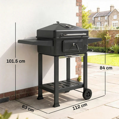 Outsunny Barbecue a Carbone, Affumicatore Portatile con Ventilazione, Termometro e Mensole Laterali, Nero