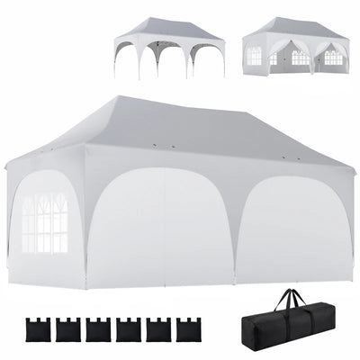 Outsunny Gazebo da Giardino Pieghevole 3x6 m con Pareti Rimovibili e Borsa di Trasporto, Bianco