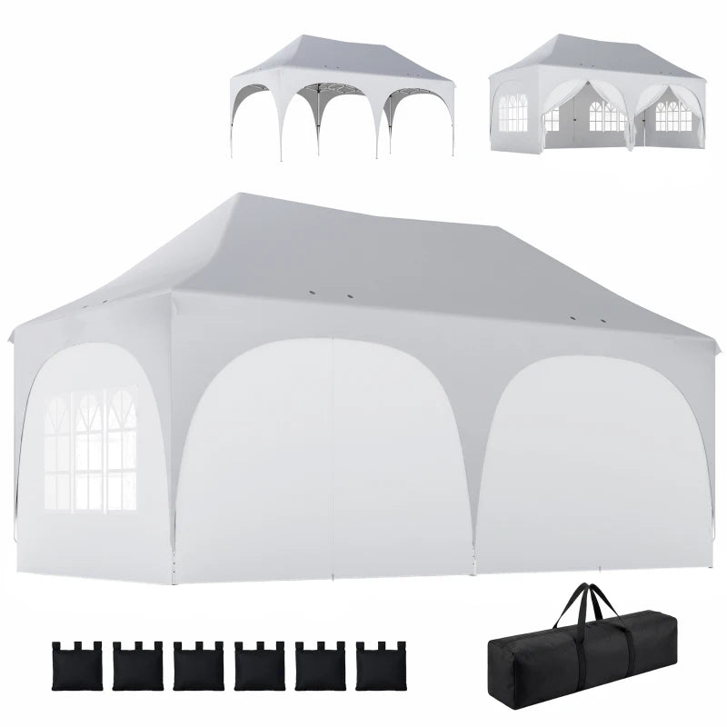 Outsunny Gazebo da Giardino Pieghevole 3x6 m con Pareti Rimovibili e Borsa di Trasporto, Bianco
