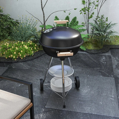 Outsunny Carrello per Barbecue con Piano in Acciaio e Ripiano Richiudibile, Ruote e Ganci, 91x58x76 cm, Nero (Copia)