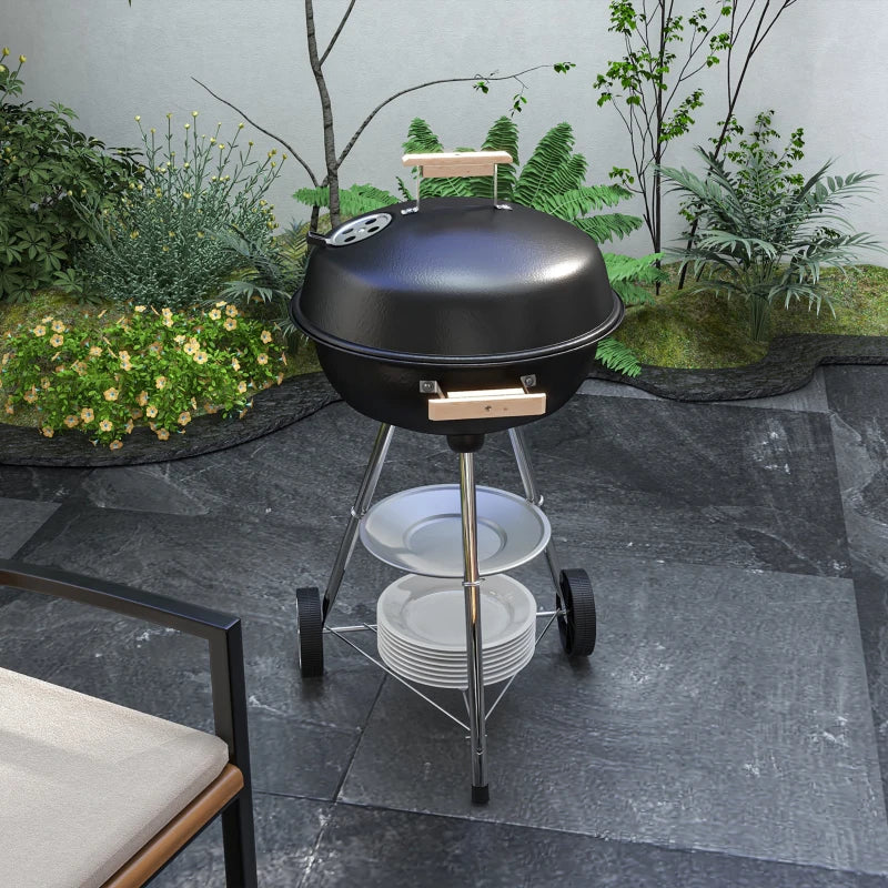 Outsunny Carrello per Barbecue con Piano in Acciaio e Ripiano Richiudibile, Ruote e Ganci, 91x58x76 cm, Nero (Copia)