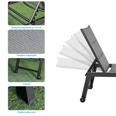 Outsunny Sdraio da Giardino Reclinabile su 5 Livelli con Rivestimento Imbottito