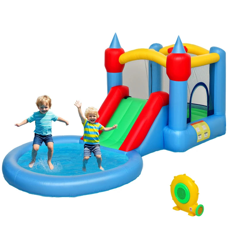 AIYAPLAY Castello Gonfiabile Trampolino 4 in 1, Scivolo, 415x205x190cm, Multicolore