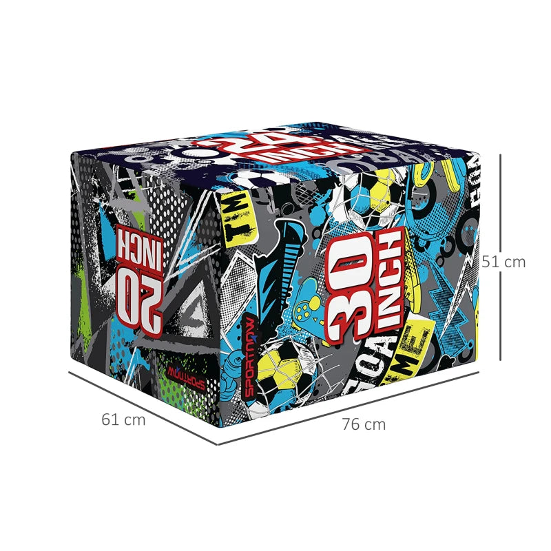 SPORTNOW Plyo Box 3 Altezze Jumping Box Antiscivolo per Casa e Palestra, 76x61x51cm, Multicolore