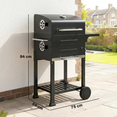 Outsunny Barbecue a Carbone con Termometro per Patio e Giardino, Nero