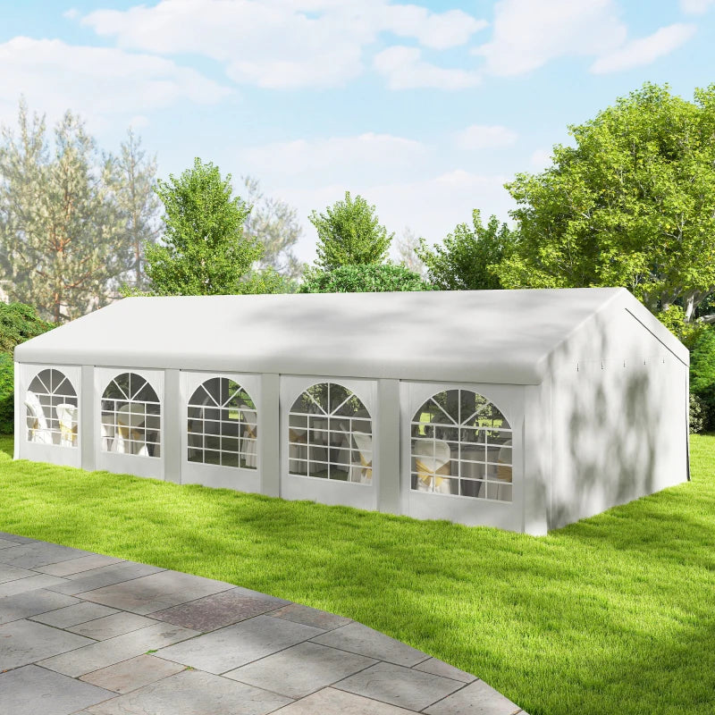 Outsunny Tendone da Giardino 10x5 m con 10 Pareti Laterali Rimovibili, in PE e Metallo Galvanizzato, Bianco