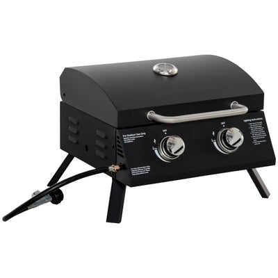 Outsunny Barbecue a Gas Pieghevole con Coperchio, Termometro e 2 Bruciatori in Acciaio, 55x46.5x41 cm, Nero