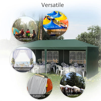 Outsunny Gazebo da Giardino 6x3 m per Eventi con Pareti Rimovibili e Finestre Trasparenti, Verde