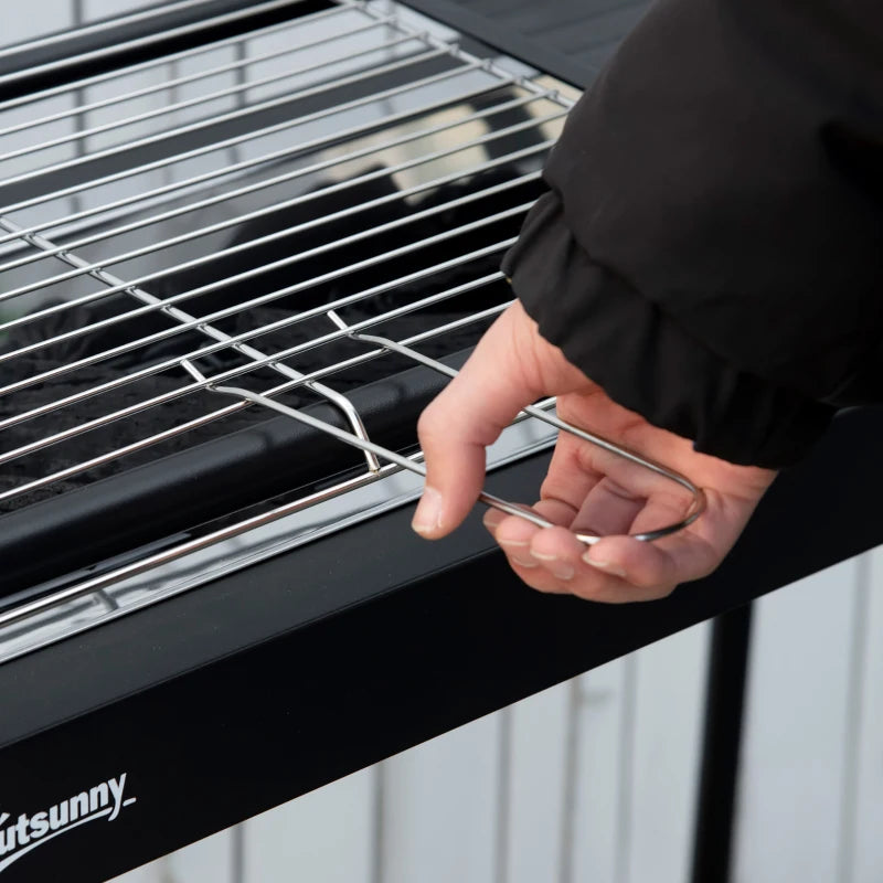 Outsunny Barbecue a Carbonella con Griglia e Piastra in Acciaio con Ripiani Laterali, 113x59x83.5cm, Nero