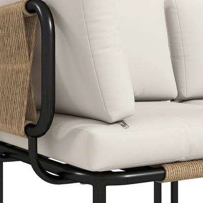 Outsunny Set da Giardino 5 Pezzi in Rattan Modulabile con Divano a L, Tavolino e Cuscini, Cachi