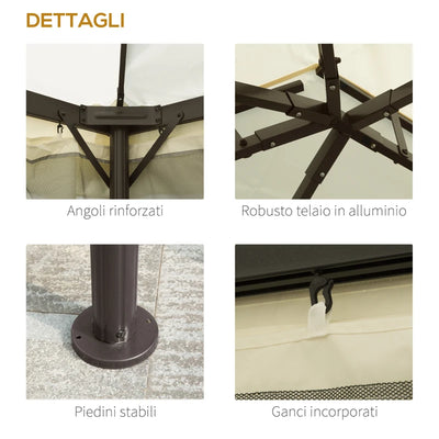 Outsunny Gazebo da Giardino 4x3m con Zanzariera, Tende e Doppio Tetto in Alluminio e Poliestere, Crema