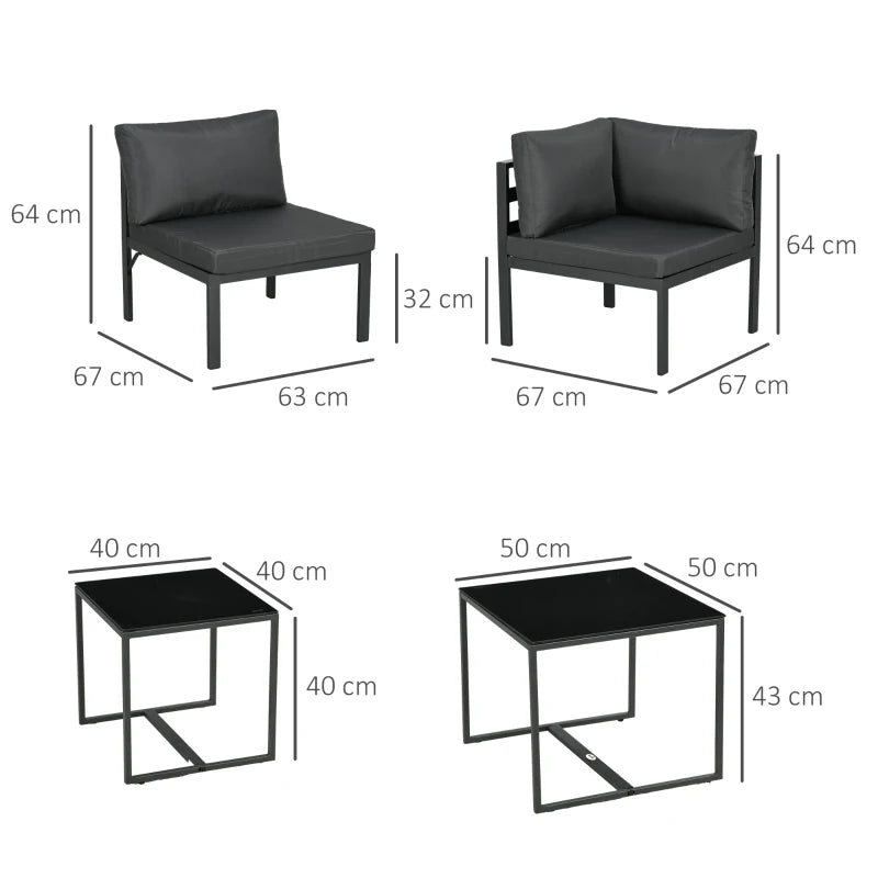Outsunny Set da Giardino 7 Pezzi in Acciaio e Poliestere con 5 Sedie con Cuscini e 2 Tavolini da Caffè, Grigio