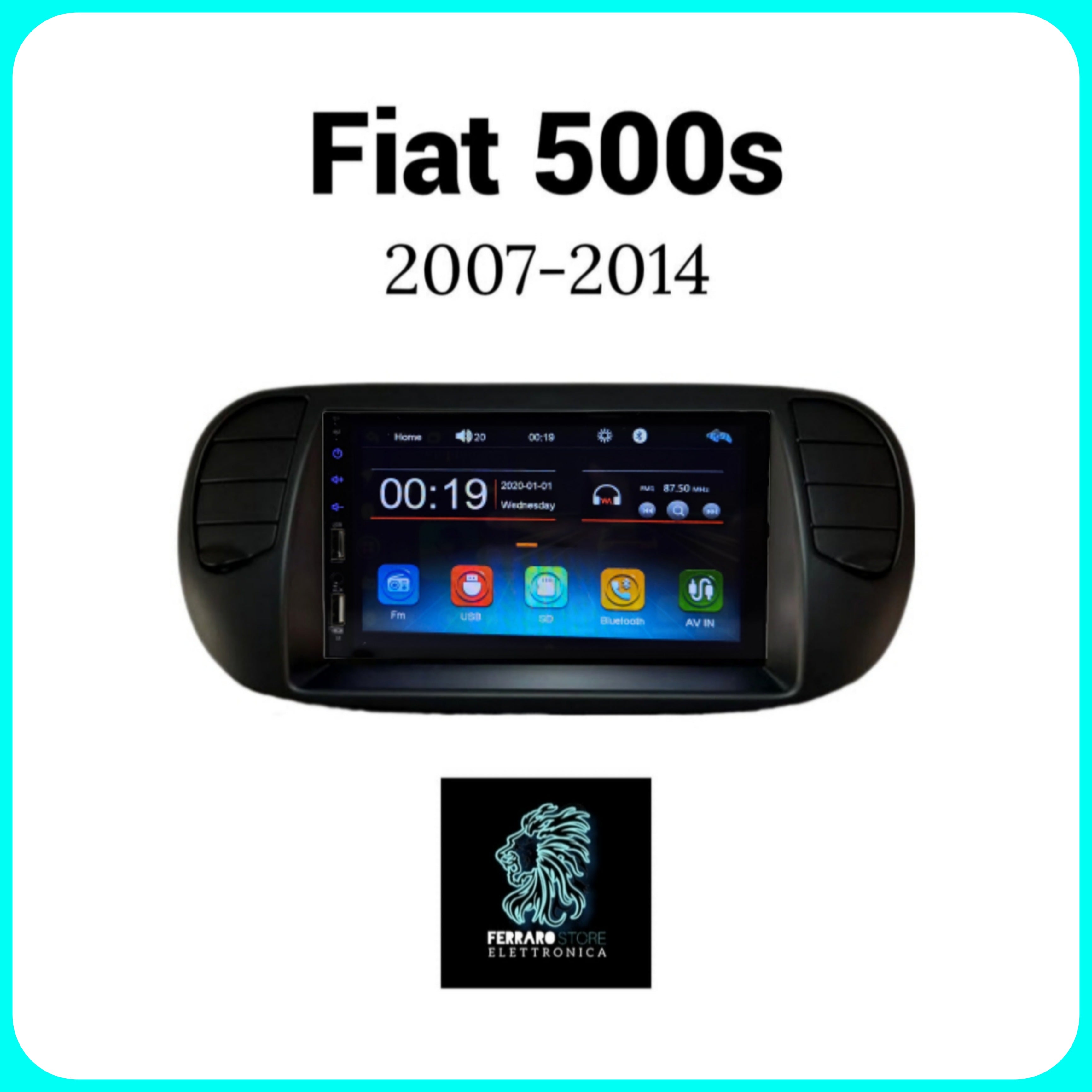Autoradio per FIAT 500s [2007 - 2014] - 2Din 7"Pollici, Bluetooth, Radio, Touch, USB, SD, Mirror Link Android & IOS