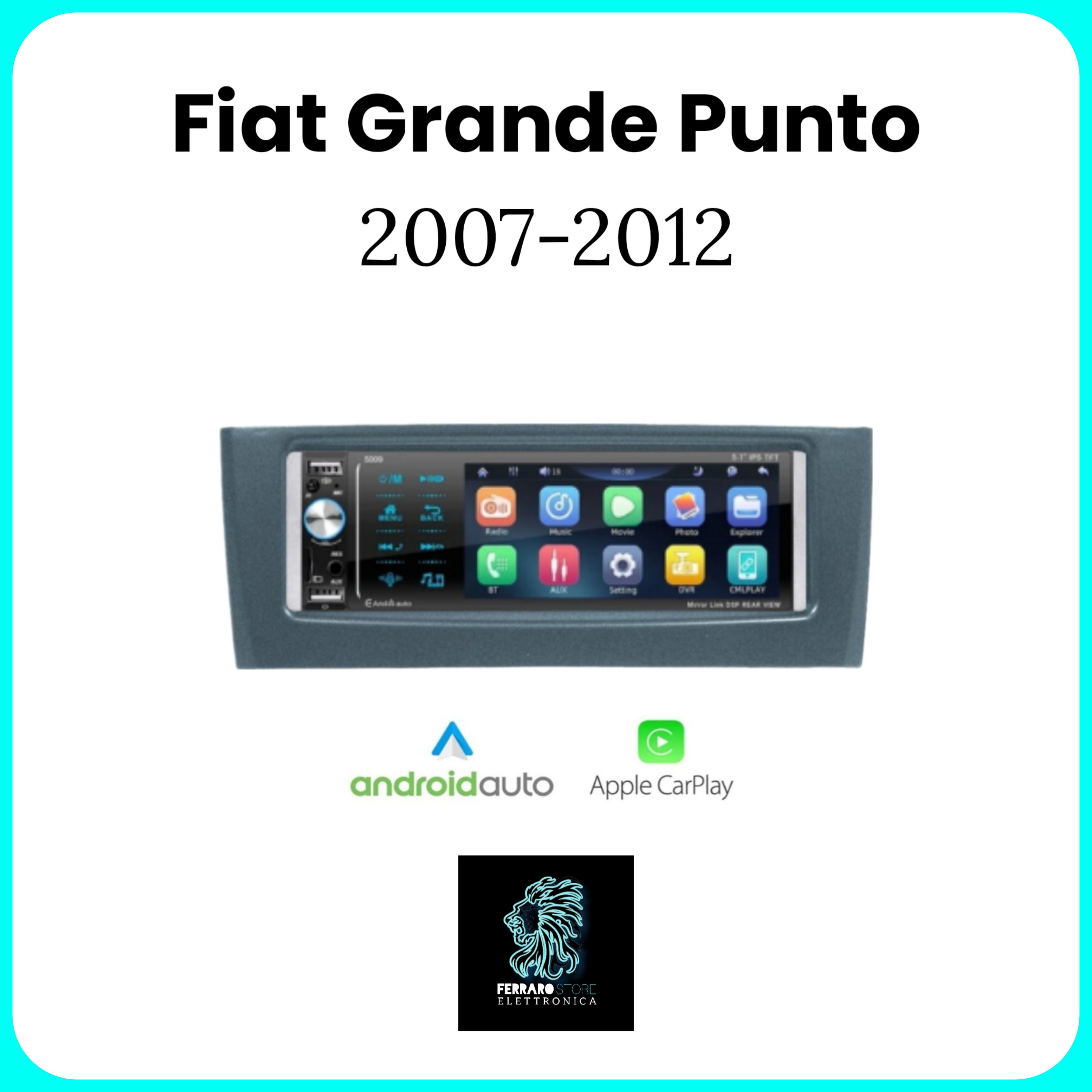 Autoradio per FIAT GRANDE PUNTO [2007 - 2012] - 1Din, Schermo 5.5"Pollici, Bluetooth, Radio, USB, CarPlay & Android Auto Cablato