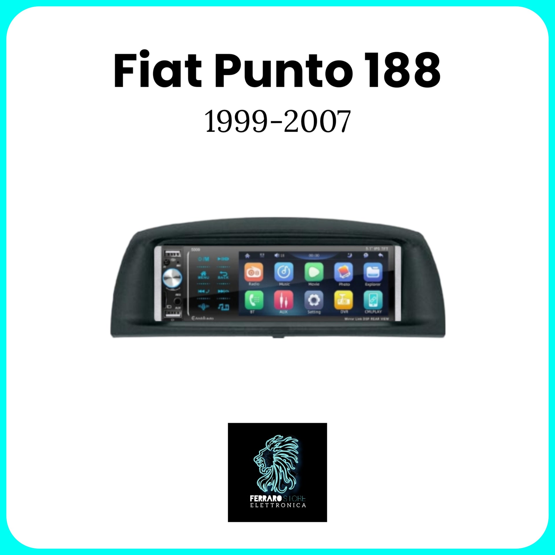 Autoradio per Fiat PUNTO 188 [1999-2007] - 1Din, Schermo 5.5Pollici,  Bluetooth, Radio, USB, CarPlay & Android Auto Cablato