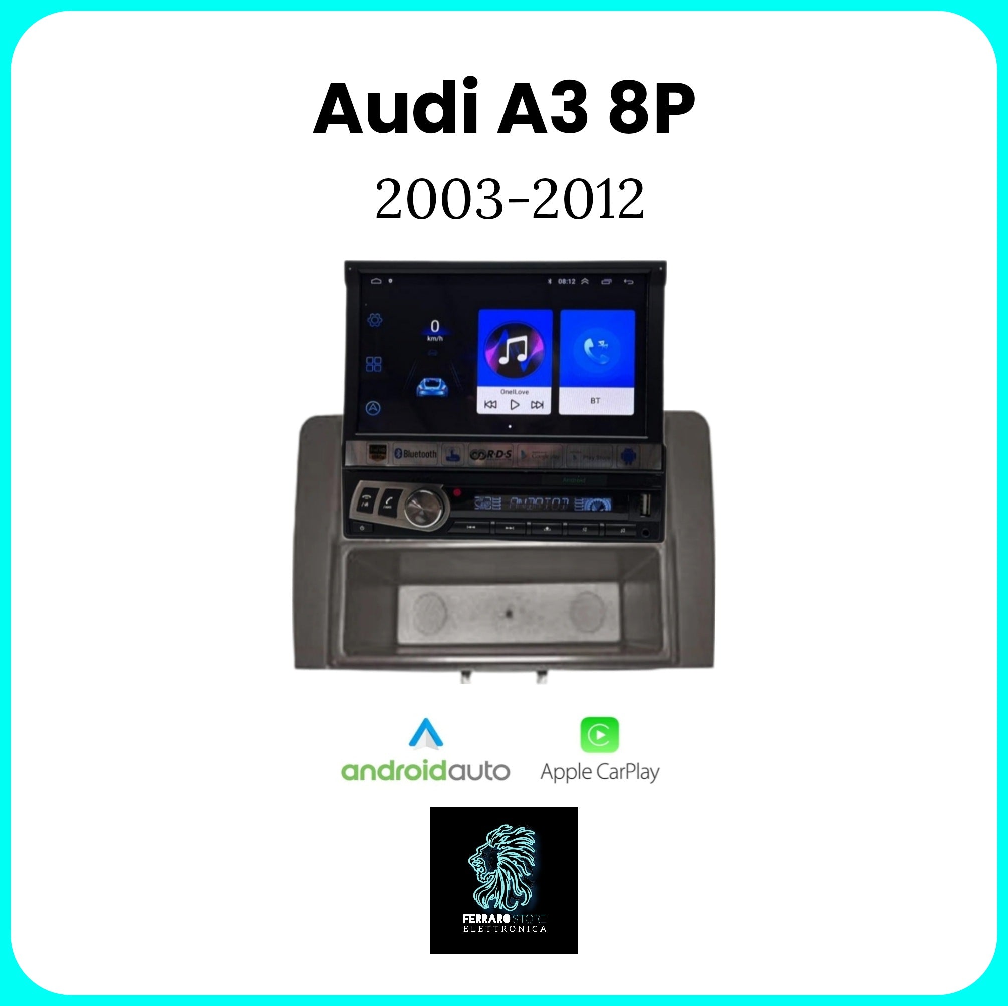 Autoradio per AUDI A3 8P [2003 - 2013] - 1Din 7"Pollici, Android, Motorizzato, GPS, WiFi, Radio, Bluetooth, FM, SWC, PlayStore