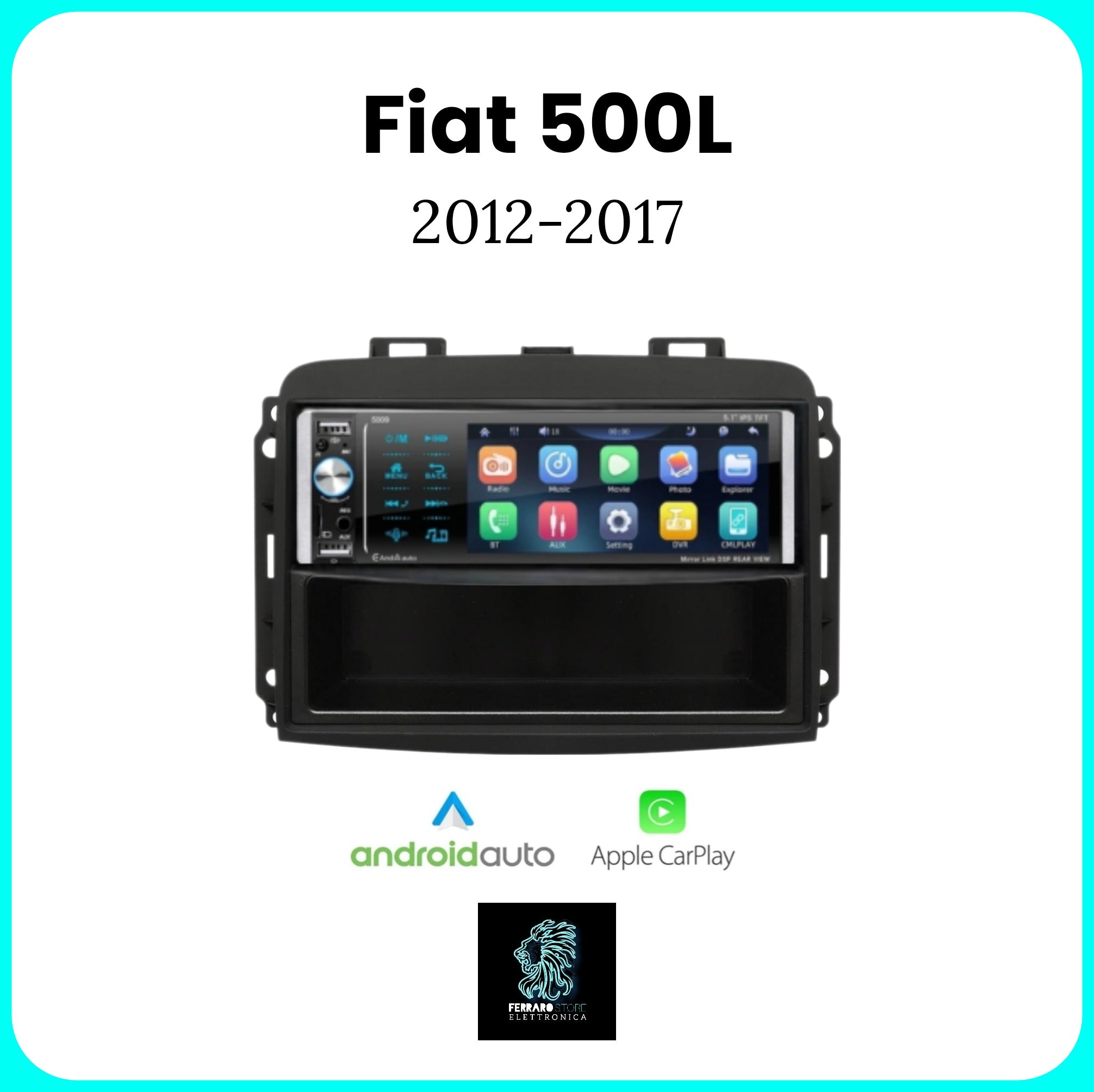 Autoradio per FIAT 500L [2012 - 2017] - 1Din, Schermo 5.5"Pollici, Bluetooth, Radio, USB, CarPlay & Android Auto Cablato