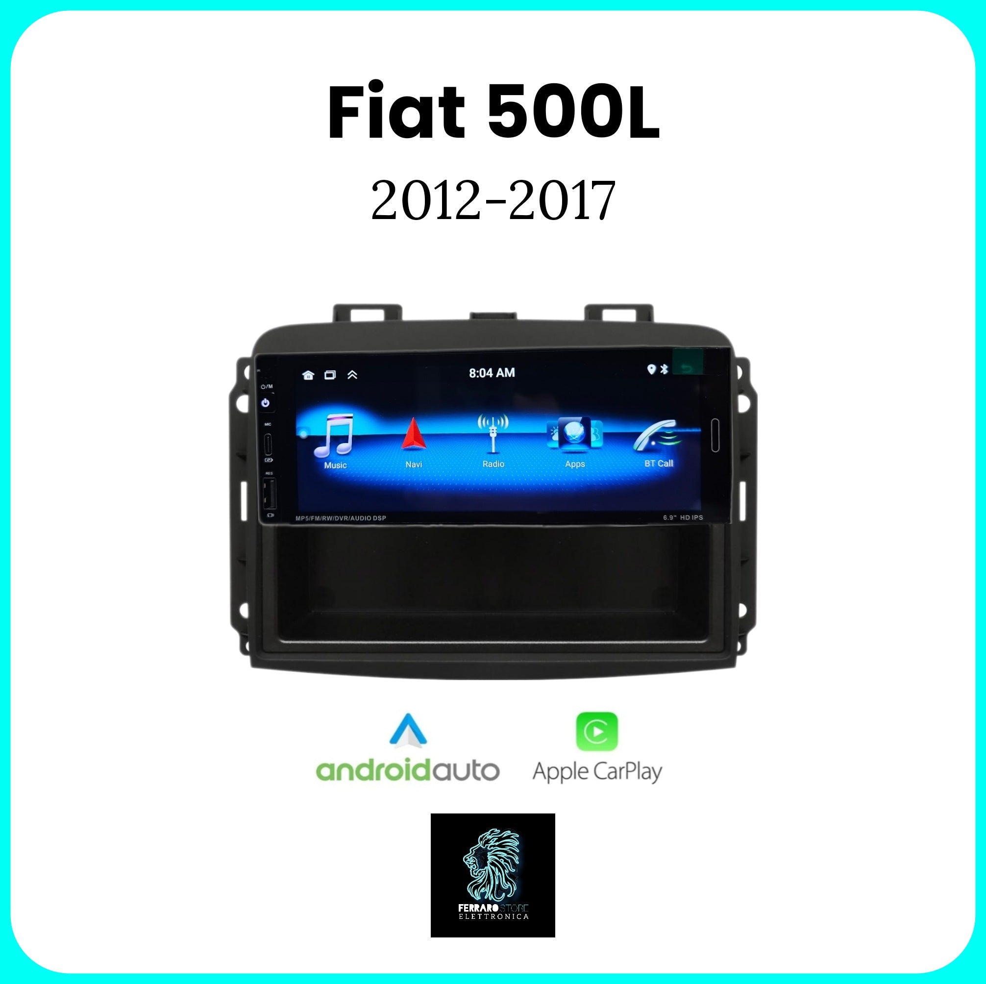 Autoradio per FIAT 500L [2012 - 2017] - 1Din 6.9"Pollici, Android, CarPlay & Android Auto, Bluetooth, Radio, GPS, Wifi, Youtube, PlayStore