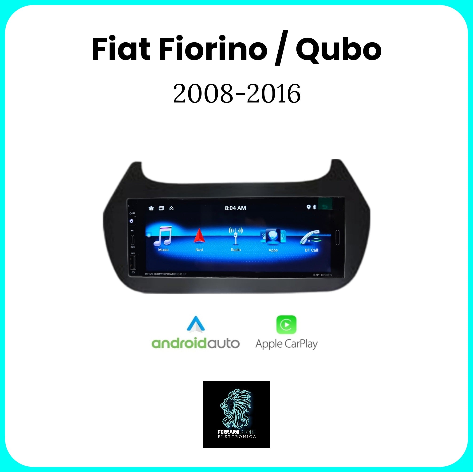 Autoradio per FIAT FIORINO - QUBO [2008 - 2016] - 1Din 6.9"Pollici, Android, CarPlay & Android Auto, Bluetooth, Radio, GPS, Wifi, Youtube, PlayStore