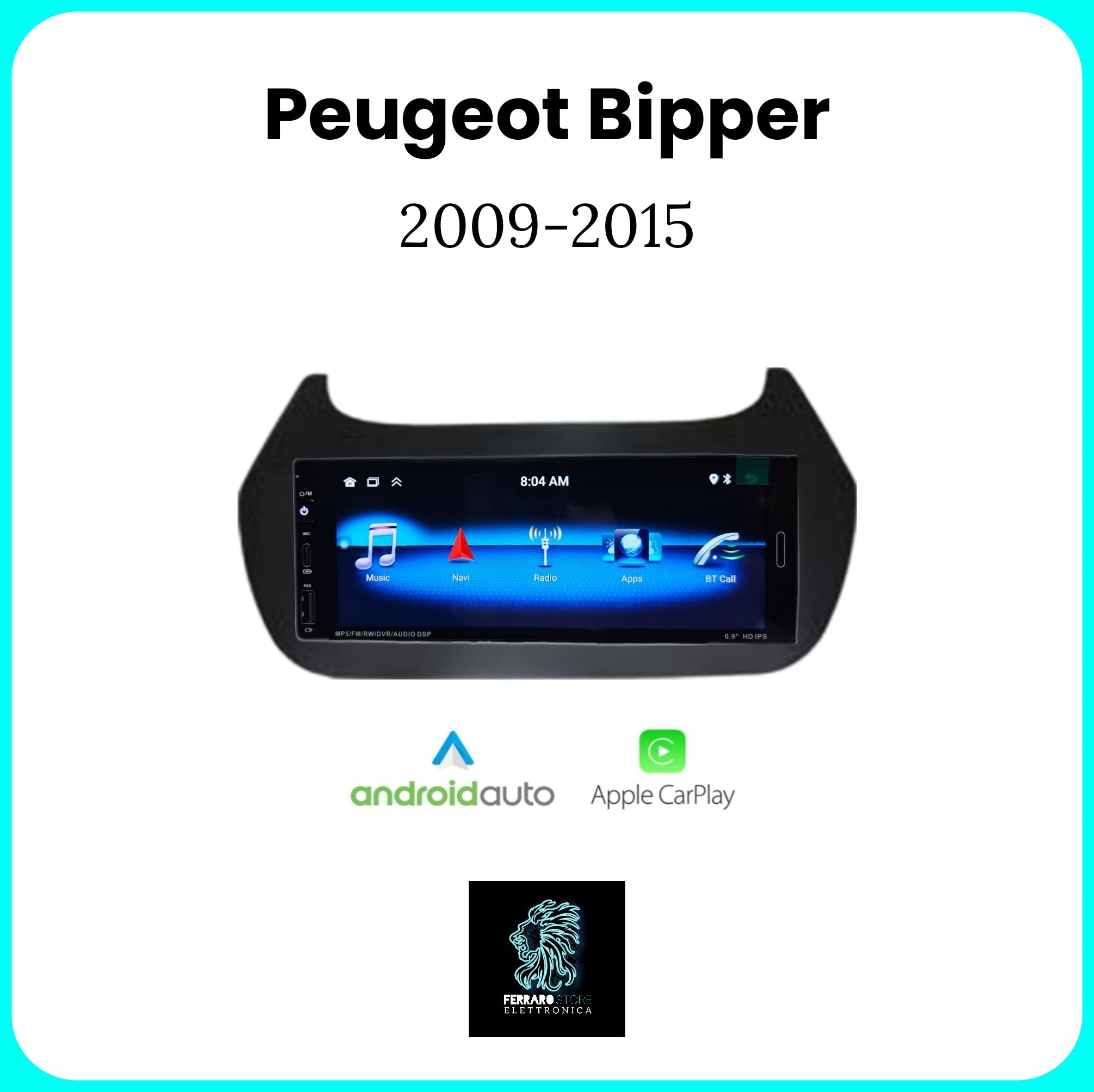 Autoradio per PEUGEOT BIPPER [2009 - 2015] - 1Din 6.9"Pollici, Android, CarPlay & Android Auto, Bluetooth, Radio, GPS, Wifi, Youtube, PlayStore