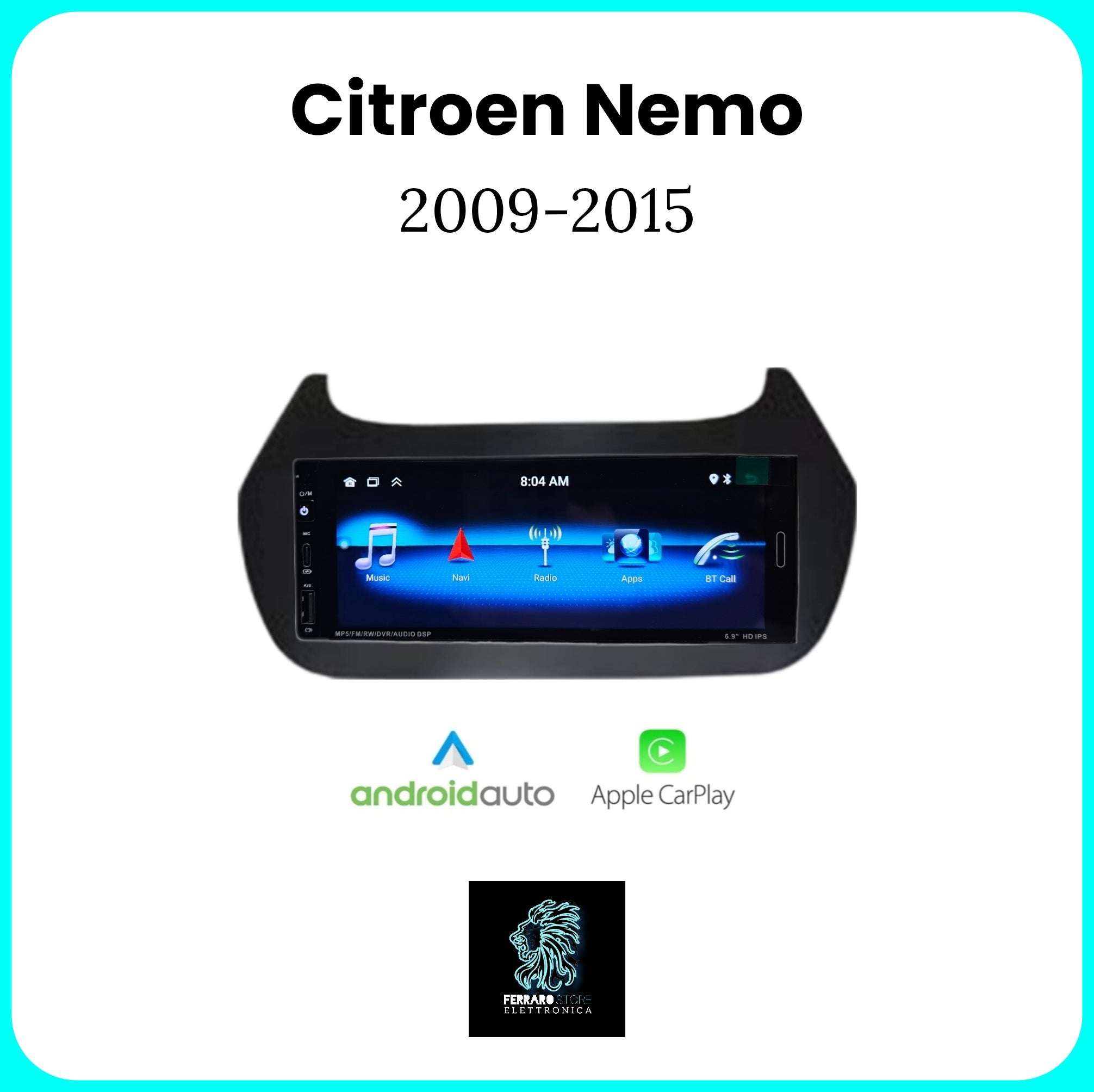 Autoradio per CITROEN NEMO [2009 - 2015] - 1Din 6.9"Pollici, Android, CarPlay & Android Auto, Bluetooth, Radio, GPS, Wifi, Youtube, PlayStore