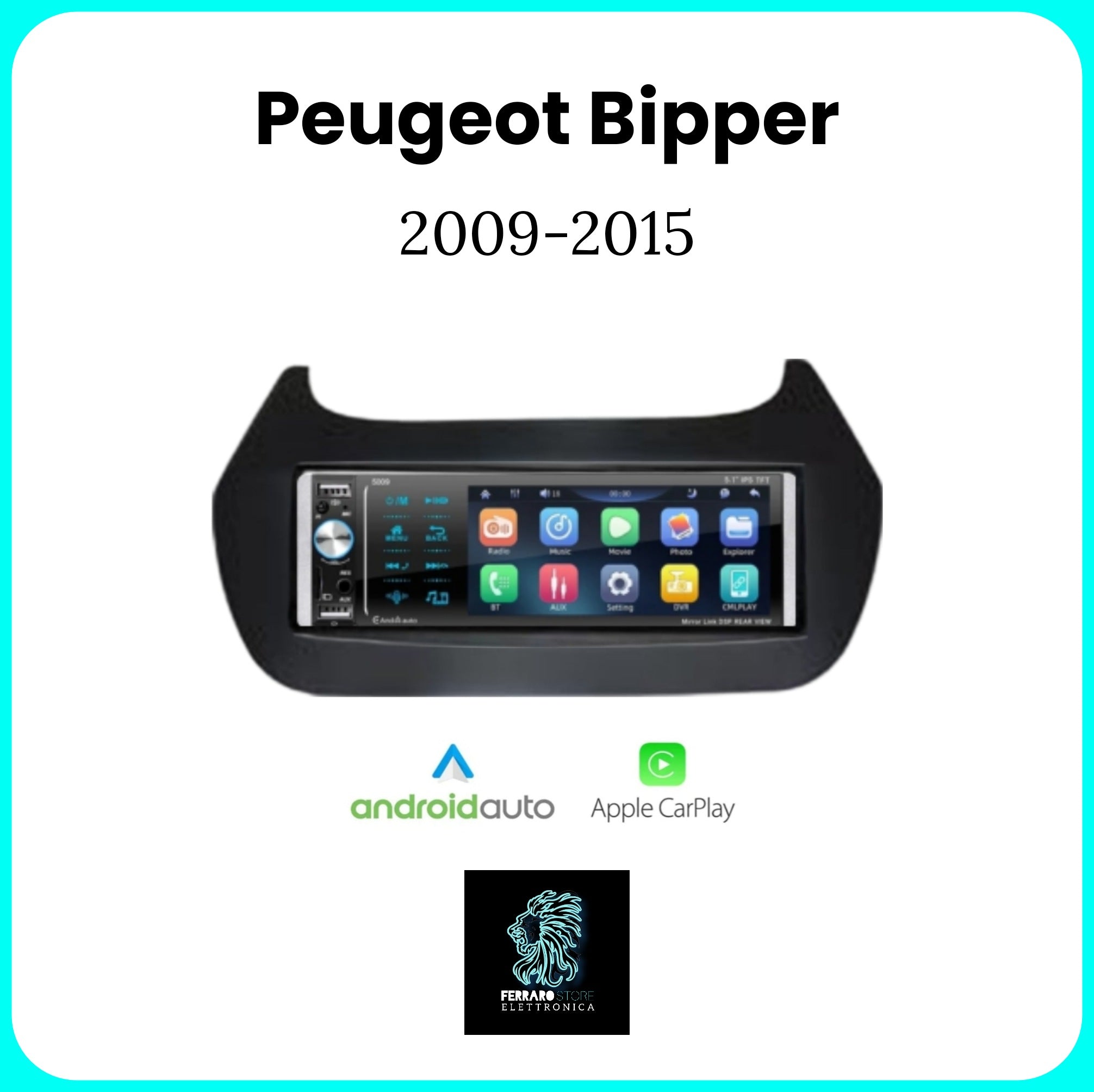 Autoradio per PEUGEOT BIPPER [2009 - 2015] - 1Din, Schermo 5.5"Pollici, Bluetooth, Radio, USB, CarPlay & Android Auto Cablato