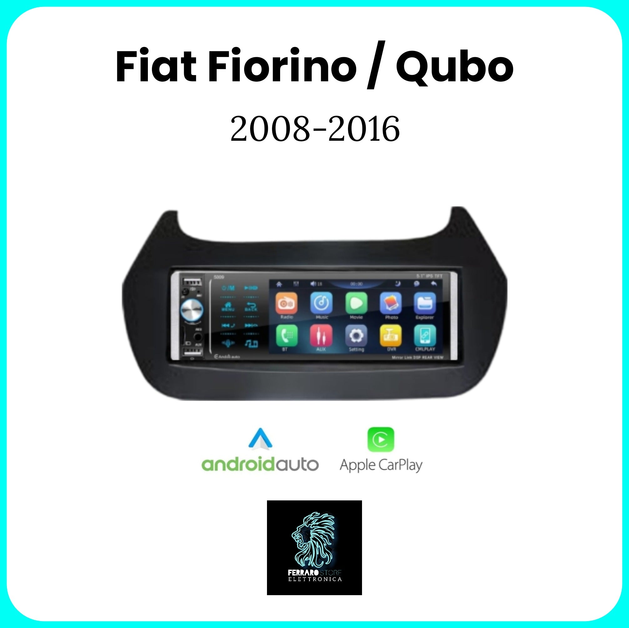 Autoradio per FIAT FIORINO - QUBO [2008 - 2016] - 1Din, Schermo 5.5"Pollici, Bluetooth, Radio, USB, CarPlay & Android Auto Cablato