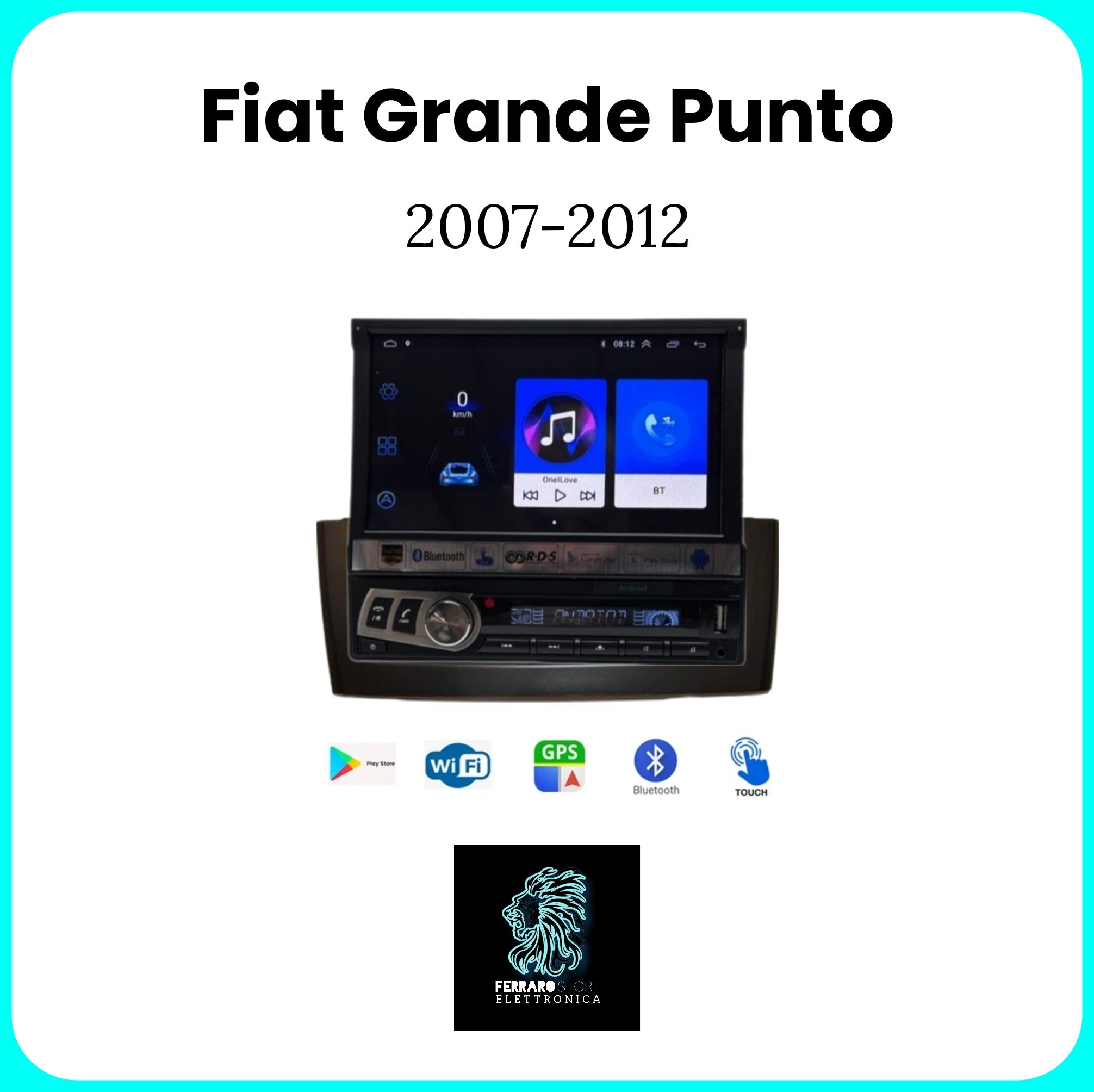 Autoradio per FIAT GRANDE PUNTO [2007 - 2012] - 1Din 7"Pollici, Android, Motorizzato, GPS, WiFi, Radio, Bluetooth, FM, SWC, PlayStore