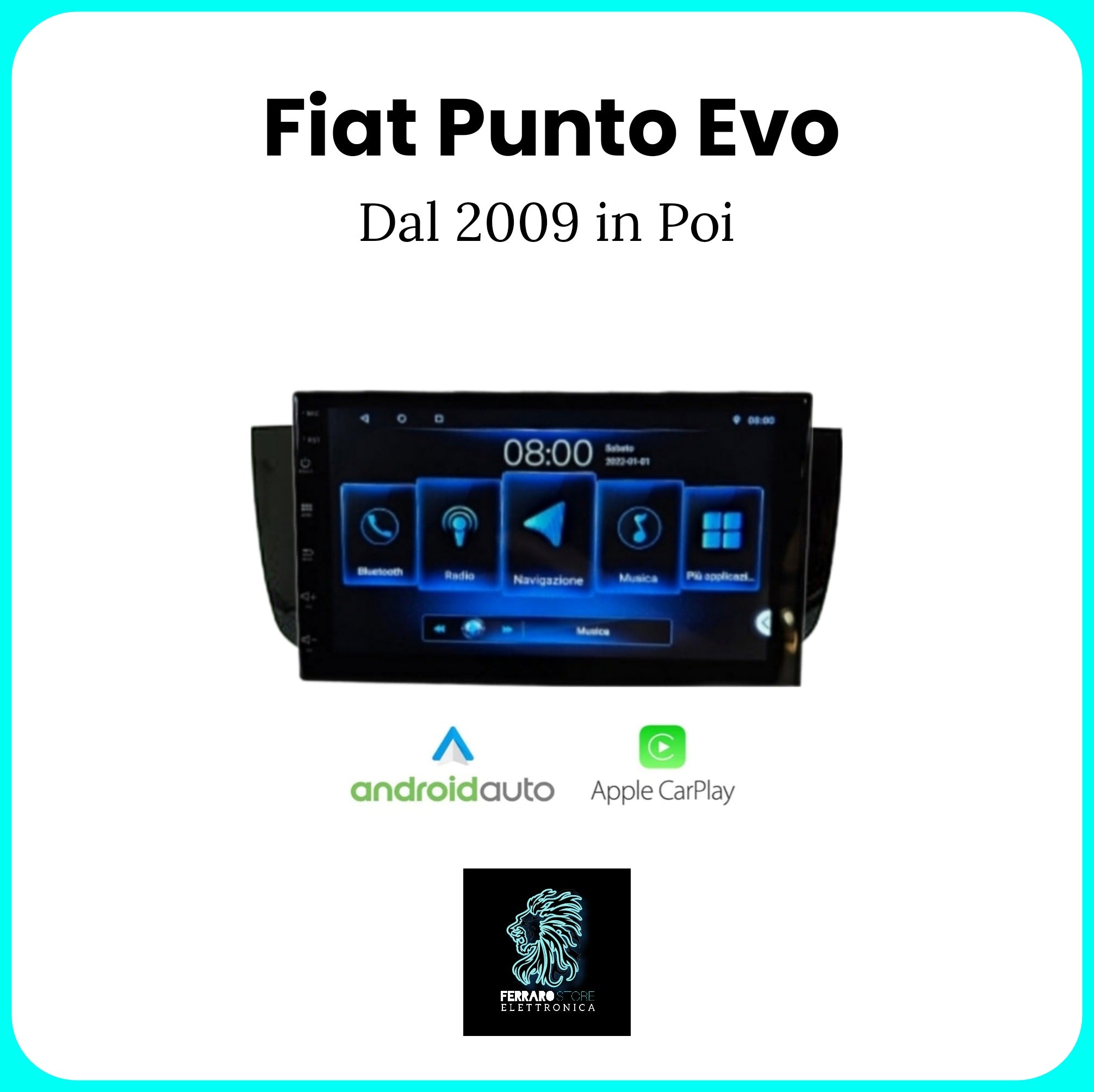 Autoradio per Fiat PUNTO EVO [2009 in Poi] - 1Din 7"Pollici, Android, Bluetooth, Radio, GPS, Wifi, Youtube, PlayStore, CarPlay + Android Auto