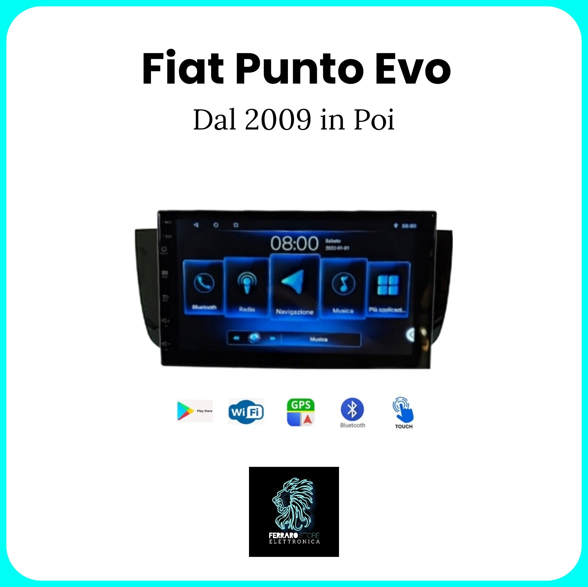Autoradio per Fiat PUNTO EVO [2009 in Poi] - 1Din 7"Pollici, Android, PlayStore, Youtube, Navigatore, Bluetooth, Radio, GPS, Wifi