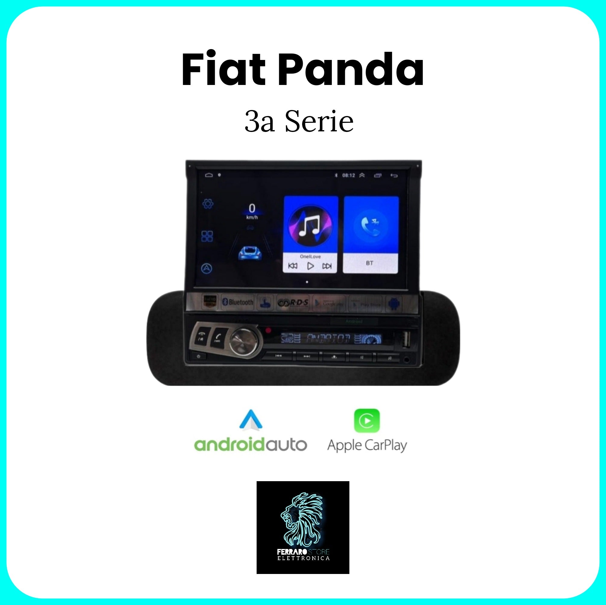 Autoradio per FIAT Panda 3a - 1Din 7"Pollici, Motorizzato Android, GPS, WiFi, Radio, Bluetooth, FM, SWC, PlayStore