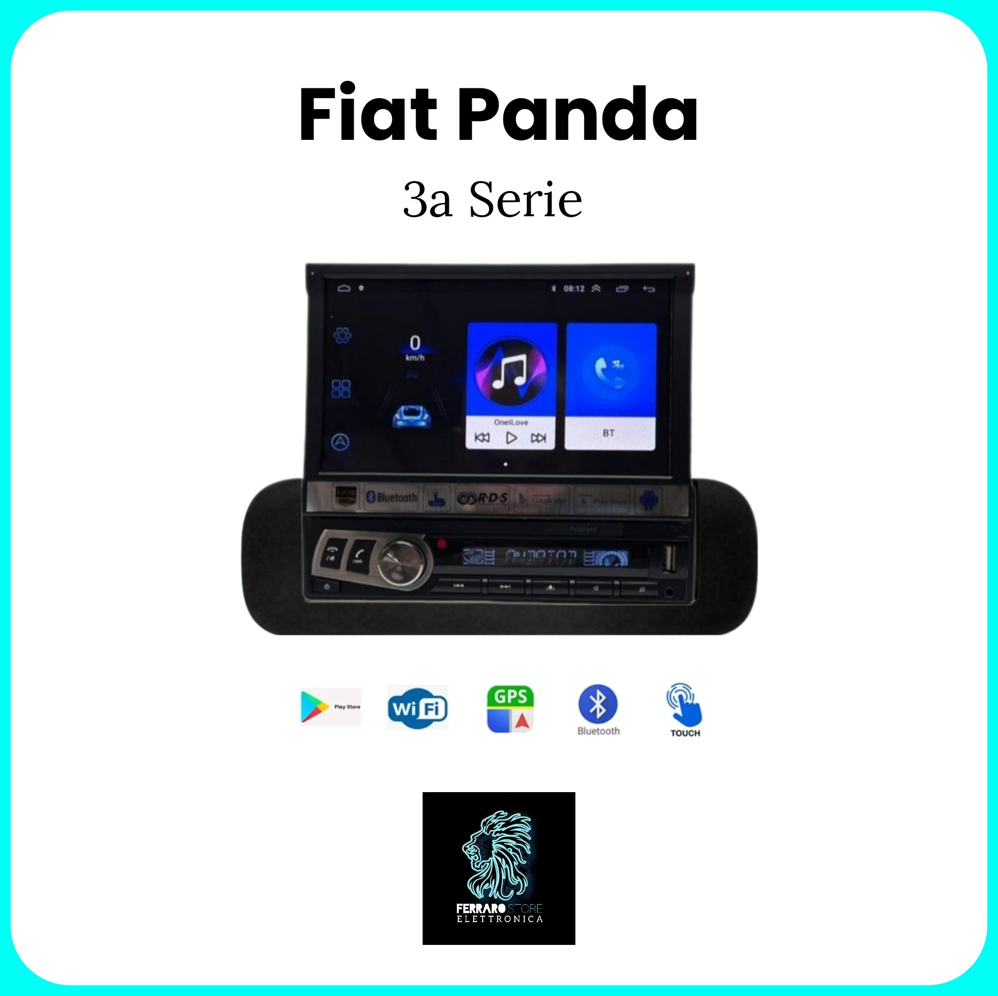 Autoradio per FIAT Panda 3a - 1Din 7"Pollici, Motorizzato Android, GPS, WiFi, Radio, Bluetooth, FM, SWC, PlayStore